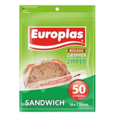 Europlas Bolsa Cierre Facil Zipper Sandwich 16x15cms 50un.